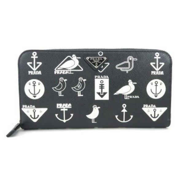 Prada zip long Wallet black white leather - Picture 1 of 5